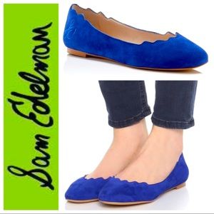 SAM EDELMAN - Electric Blue Suede Scalloped Flat